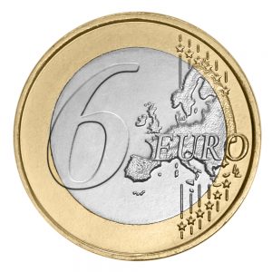 Six euro coin on white